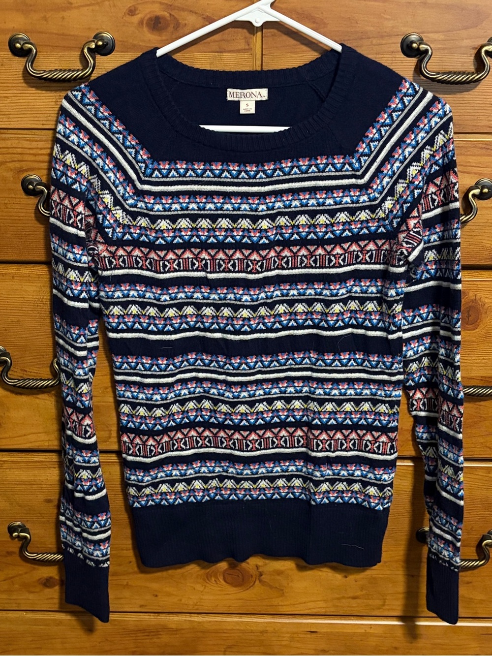 Merona Navy Multicolor Fair Isle Crewneck Sweater - Women's